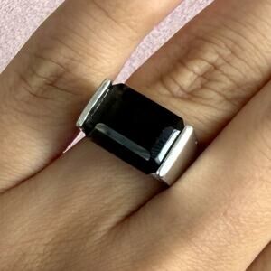 sterling silver vintage east west emerald-cut smoky quartz ring size 7